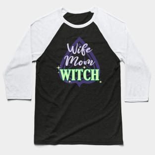 Wife Mom Witch - Funny Purple and Green Halloween Quote Baseball T-Shirt